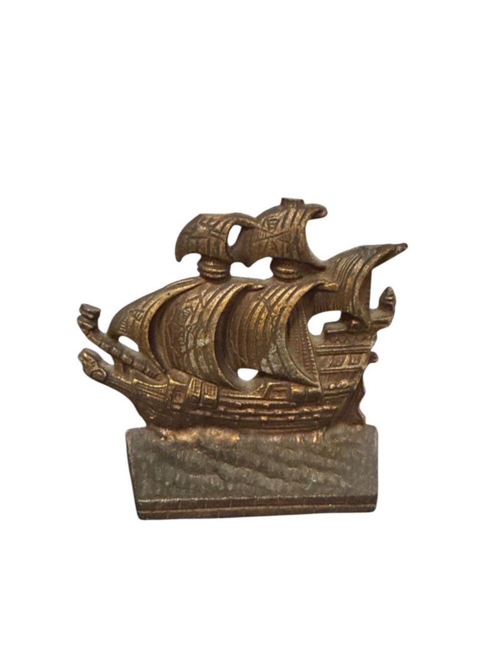 Zelco Industires Cast Iron Sailing Warship Door Stop Bookend Paperweight 70's